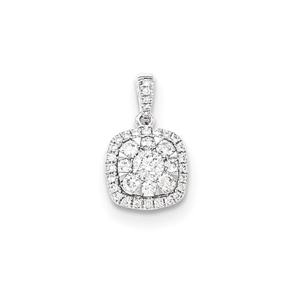 14k White Gold Real Diamond Square Pendant