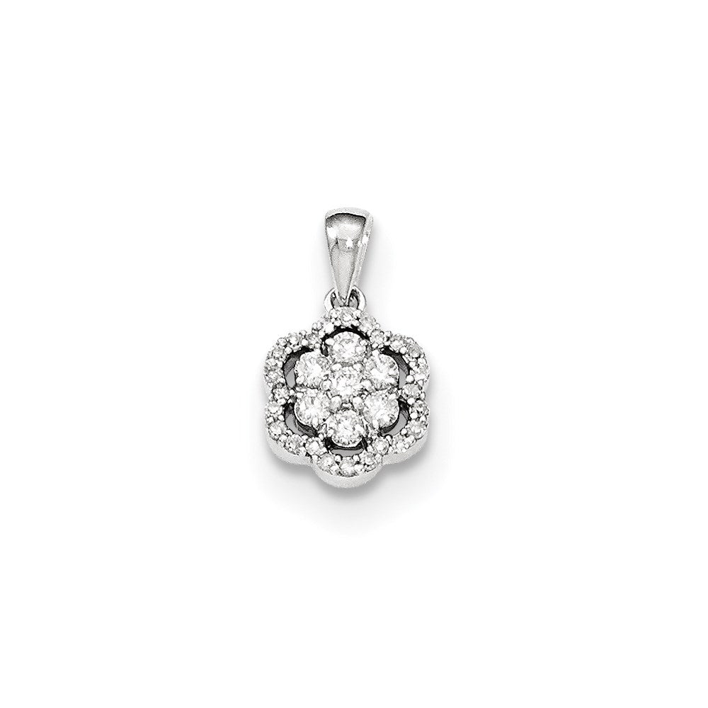14K White Gold Real Diamond Flower Pendant