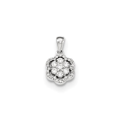 14K White Gold Real Diamond Flower Pendant
