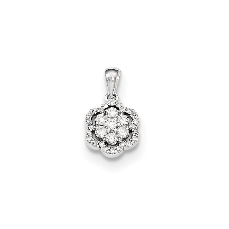 14K White Gold Real Diamond Flower Pendant