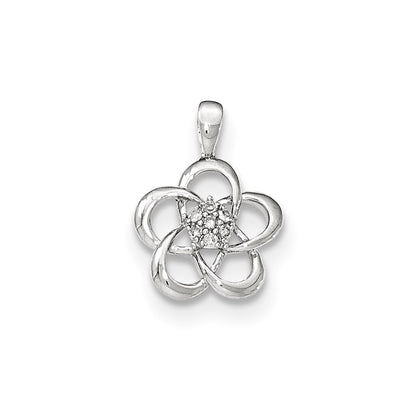 14k White Gold With Flower with Real Diamond Center Pendant