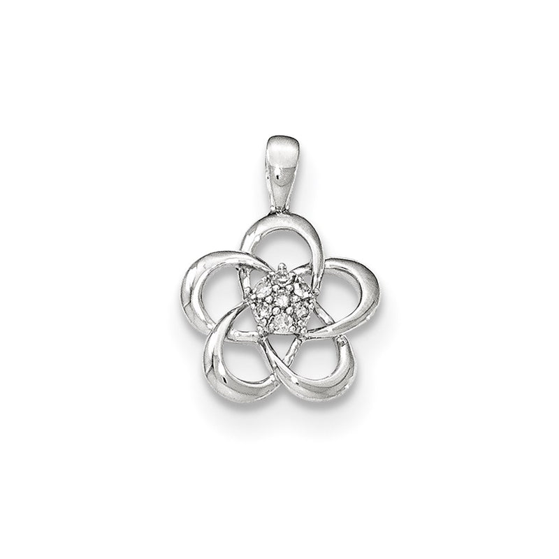 14k White Gold With Flower with Real Diamond Center Pendant