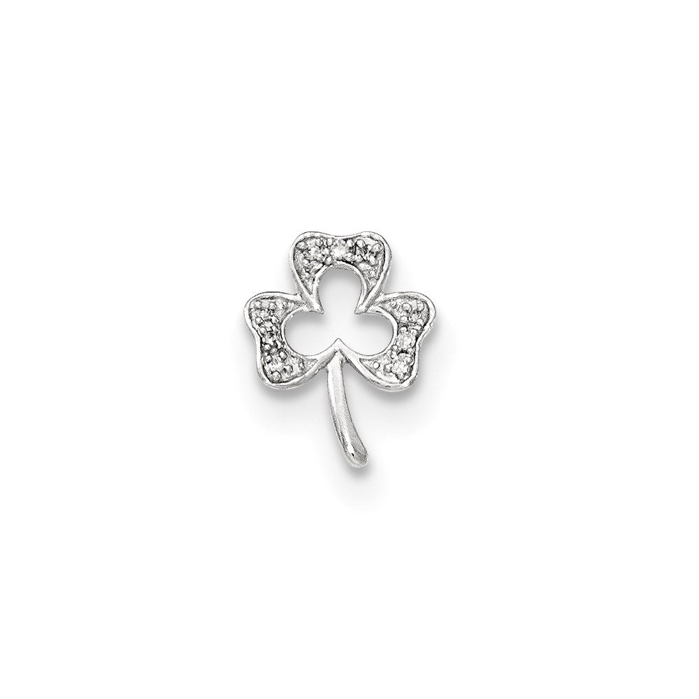 14k White Gold Real Diamond Clover Chain Slide