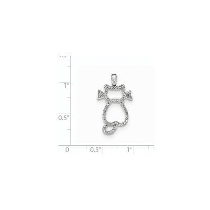14k White Gold Real Diamond Cat Pendant