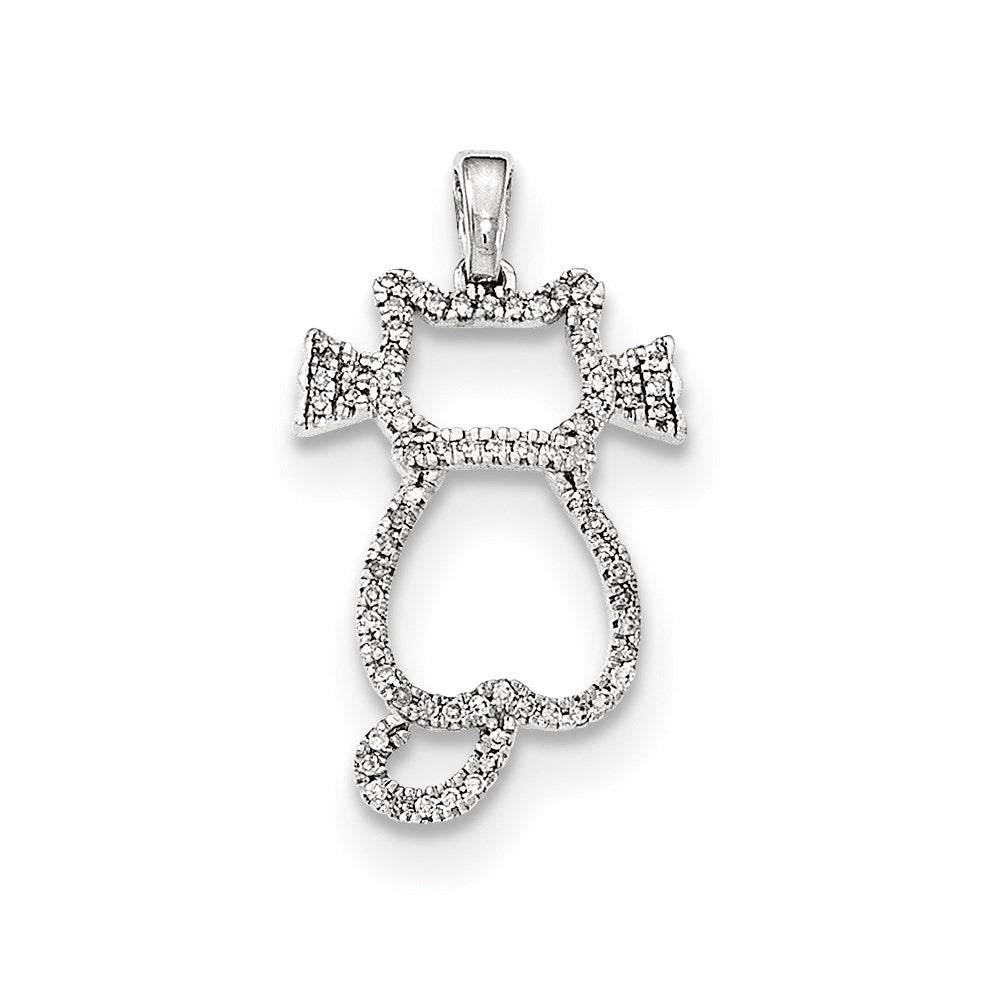 14k White Gold Real Diamond Cat Pendant