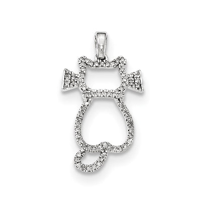 14k White Gold Real Diamond Cat Pendant