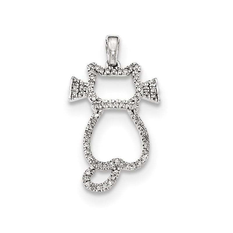 14k White Gold Real Diamond Cat Pendant