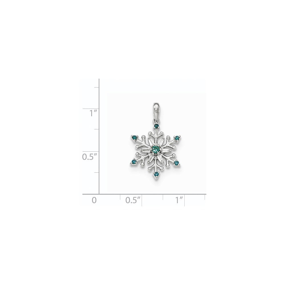 14k White Gold Blue & White Diamond Snowflake Pendant