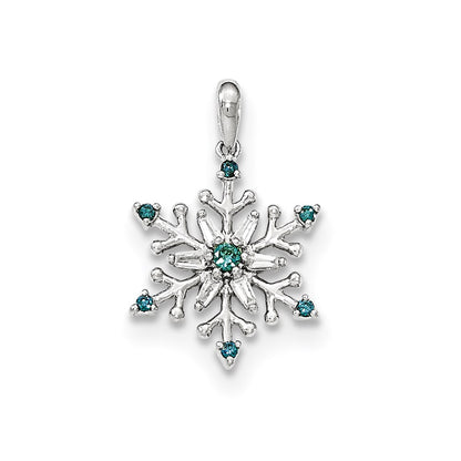 14k White Gold Blue & White Diamond Snowflake Pendant