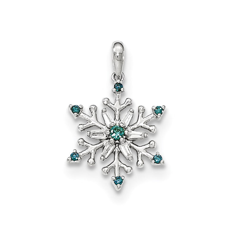 14k White Gold Blue & White Diamond Snowflake Pendant