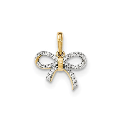 14K Yellow Gold Polished Real Diamond Bow Pendant