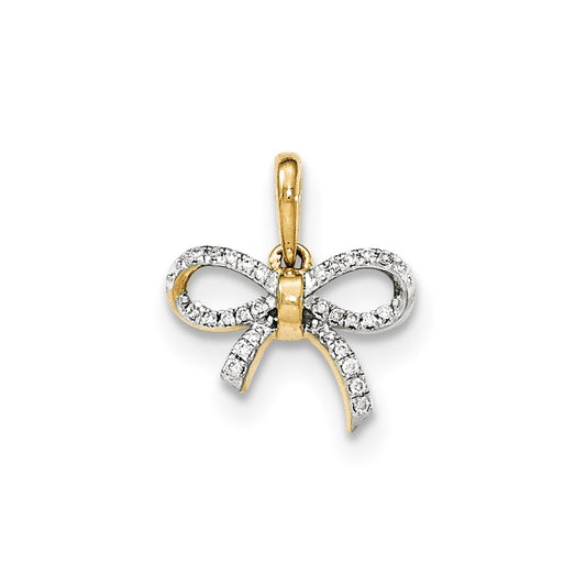 14K Yellow Gold Polished Real Diamond Bow Pendant