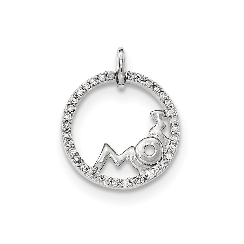 14k White Gold Real Diamond Mom Round Pendant
