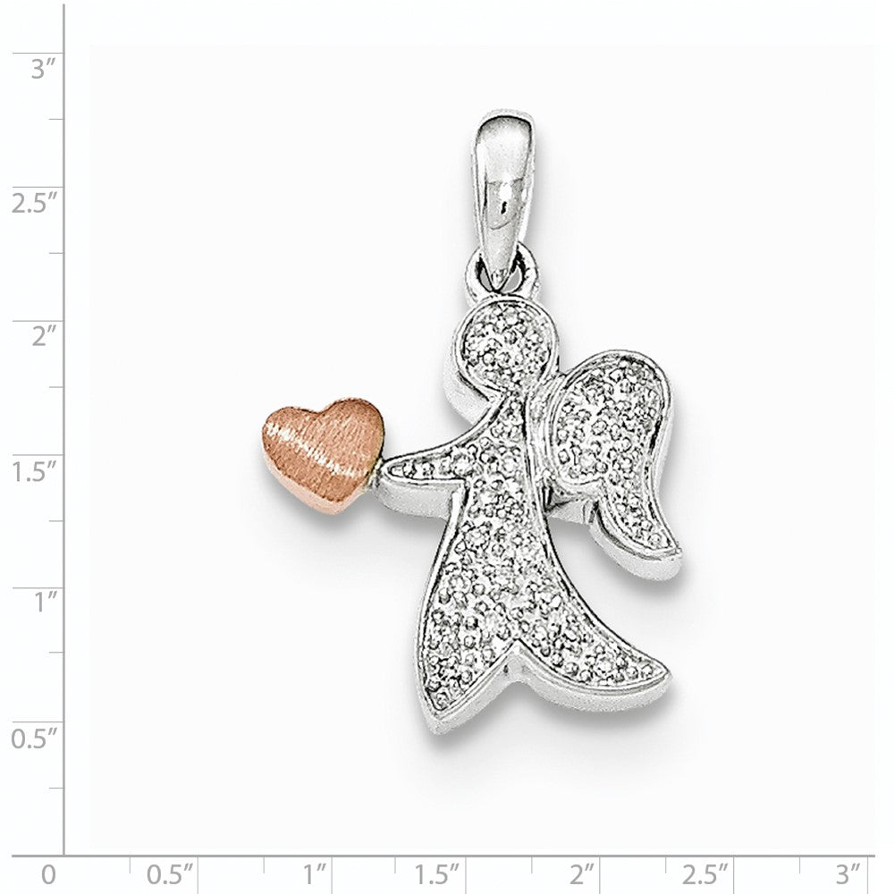 14k White & Rose Gold Real Diamond Angel with Heart Pendant