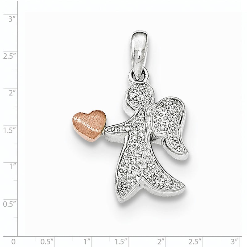 14k White & Rose Gold Real Diamond Angel with Heart Pendant