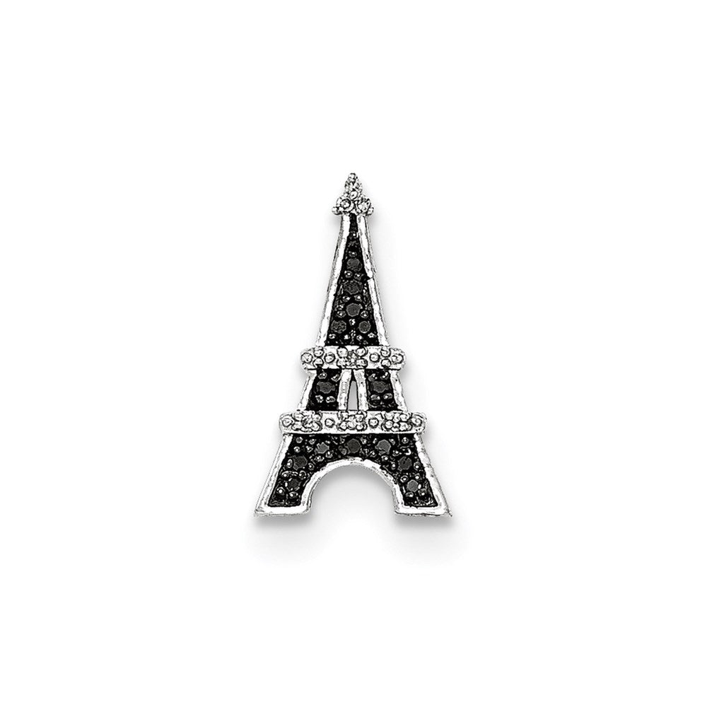14kt White Gold Real Diamond/Black Real Diamond Eiffel Tower Chain Slide Chain Slide