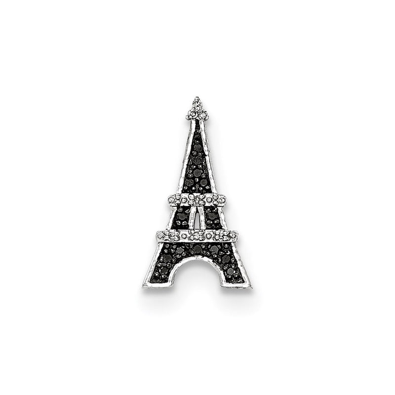 14kt White Gold Real Diamond/Black Real Diamond Eiffel Tower Chain Slide Chain Slide