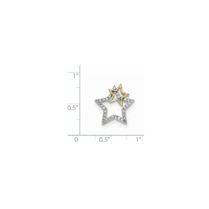 14k Two-Tone Gold Real Diamond Two Stars Chain Slide