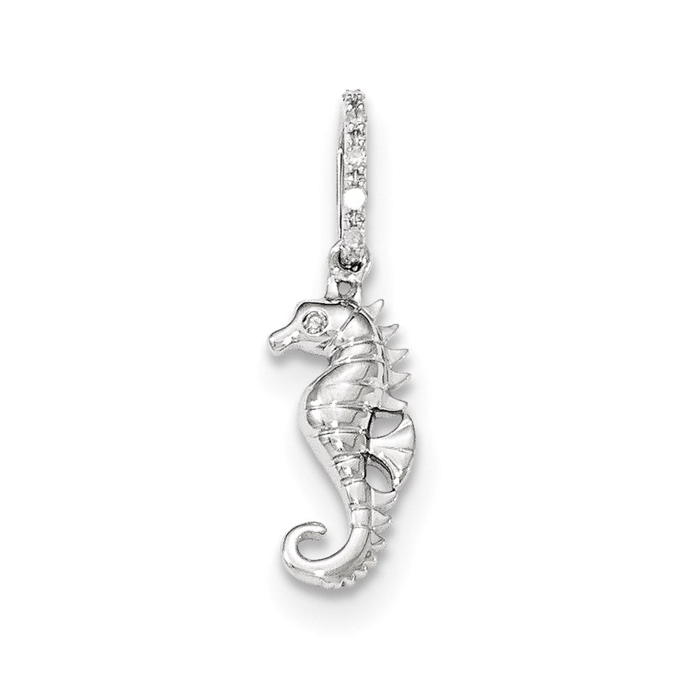 14k White Gold Real Diamond Seahorse Pendant