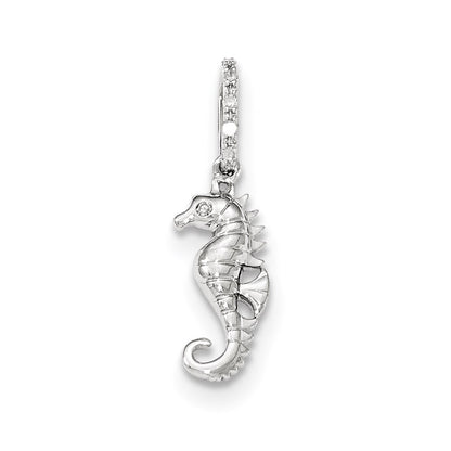 14k White Gold Real Diamond Seahorse Pendant