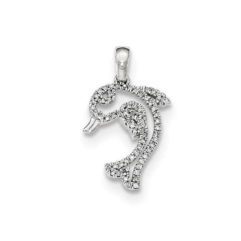 14k White Gold Diamond Dolphin Pendant