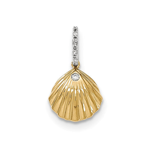 14K Yellow Gold Real Diamond Seashell Pendant