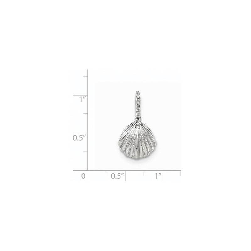 14k White Gold Real Diamond Seashell Pendant