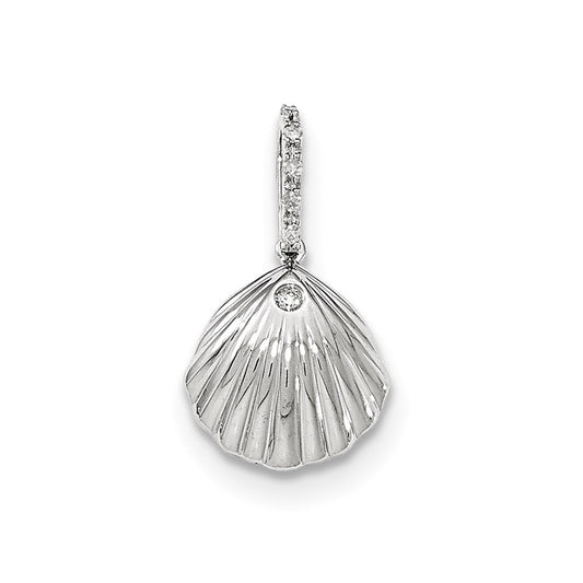 14k White Gold Real Diamond Seashell Pendant