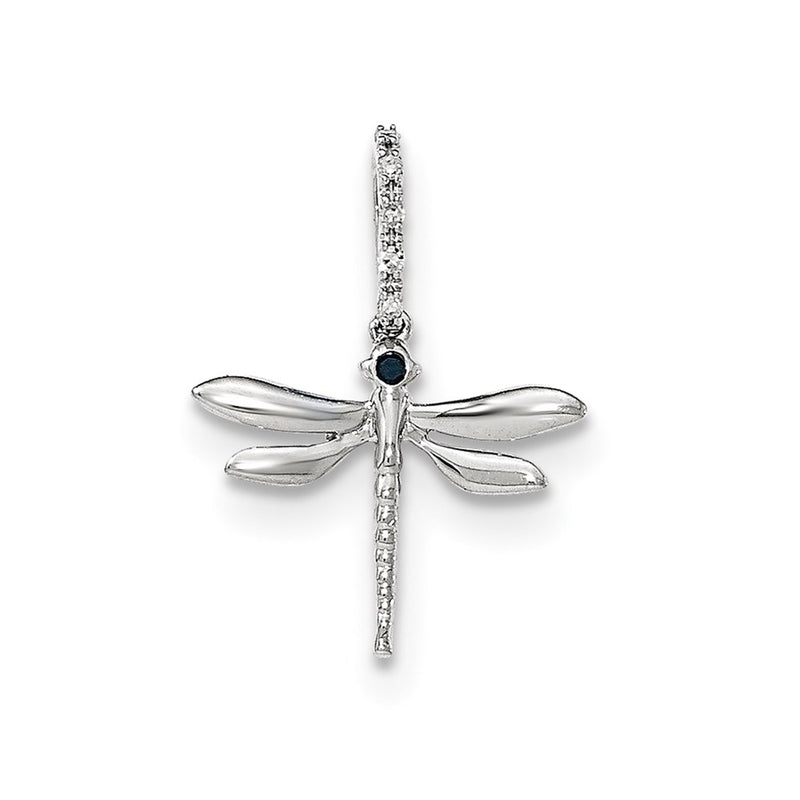 14k White Gold Blue & White Diamond Dragonfly Pendant