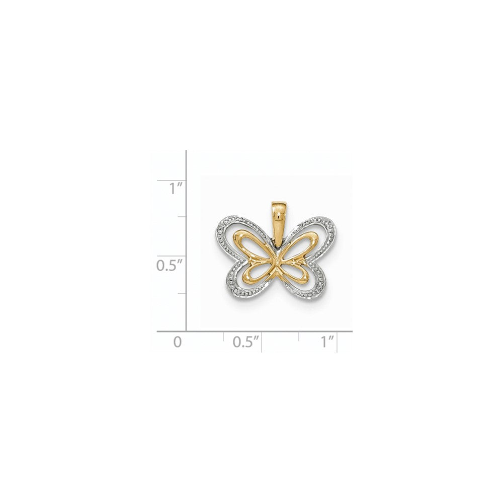 14k Yellow Gold Real Diamond w/Rhodium Accent Butterfly Pendant