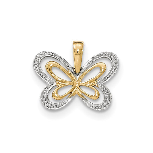 14k Yellow Gold Real Diamond w/Rhodium Accent Butterfly Pendant