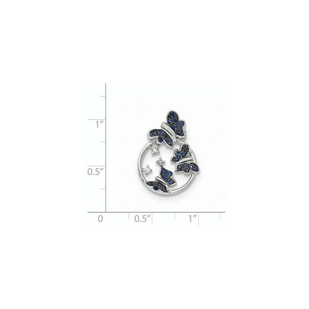 14K White Gold Real Diamond & Blue Sapphire Butterfly Slide Pendant