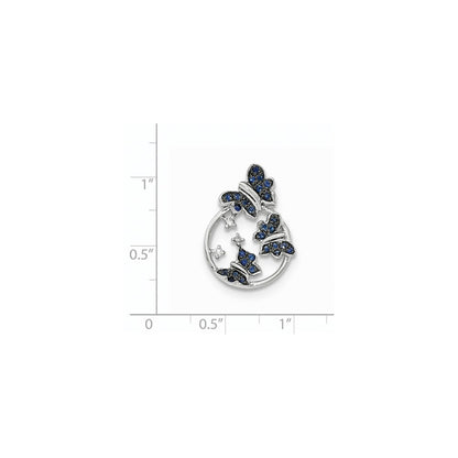 14K White Gold Real Diamond & Blue Sapphire Butterfly Slide Pendant