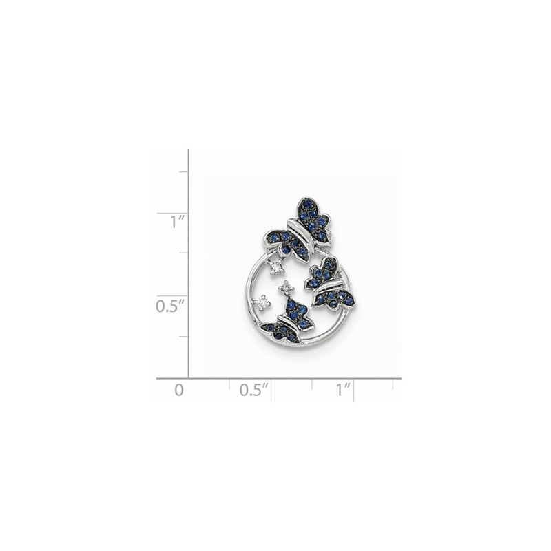 14K White Gold Real Diamond & Blue Sapphire Butterfly Slide Pendant