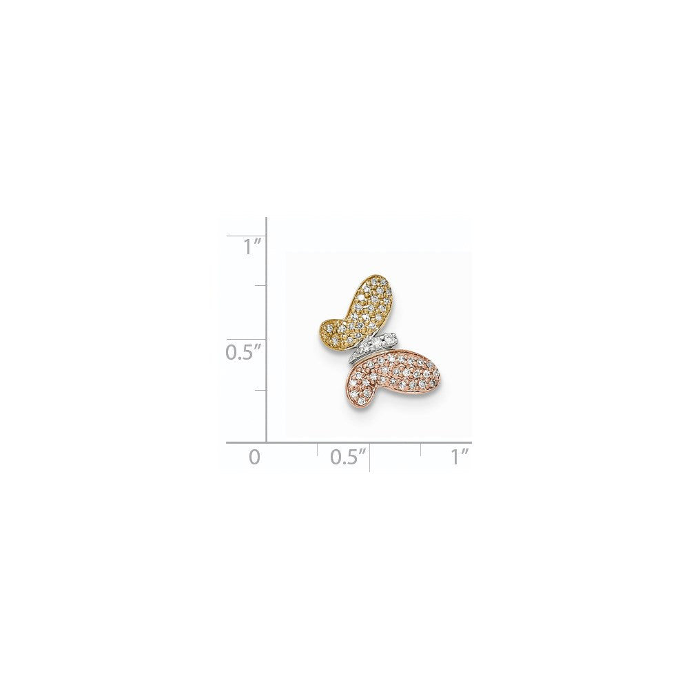 14K Tri color Polished Diamond Butterfly Chain Slide Pendant