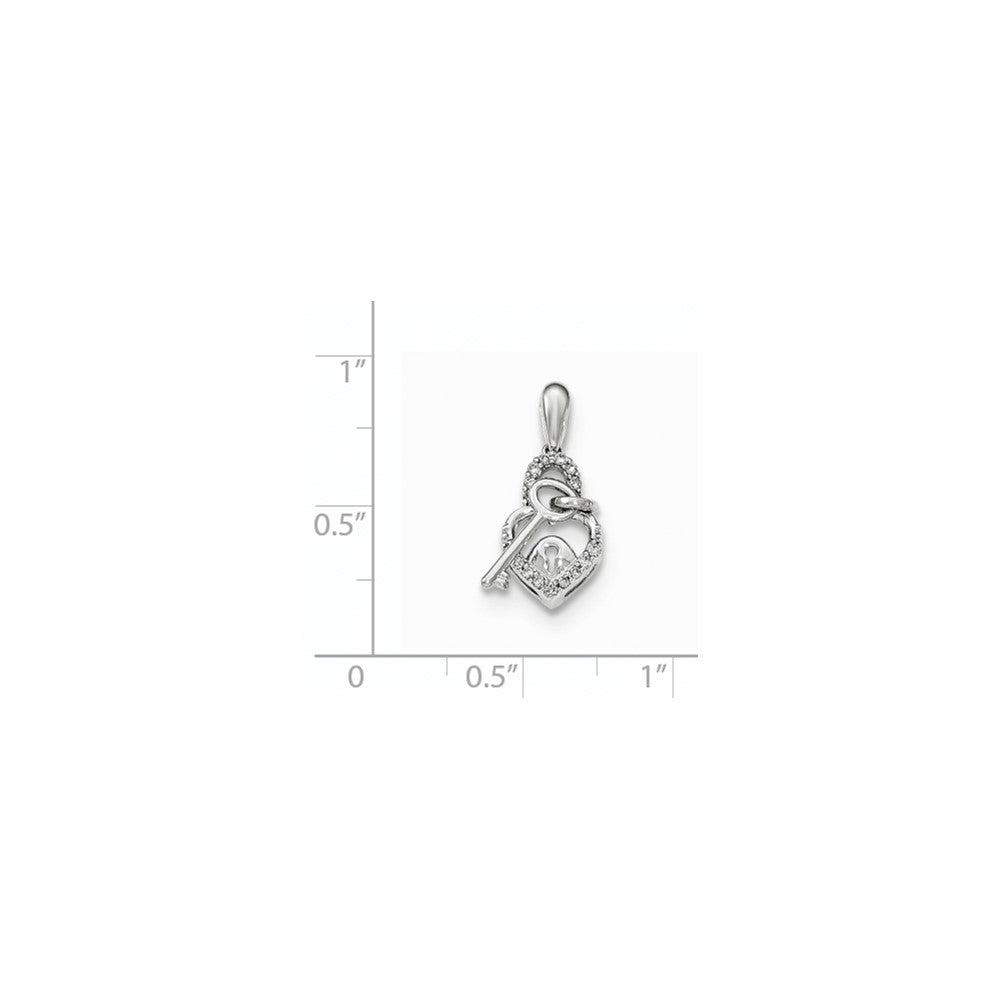 14K White Gold Real Diamond Heart Lock & Key Pendant