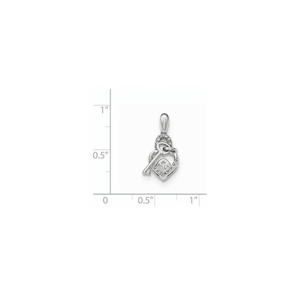 14K White Gold Real Diamond Heart Lock & Key Pendant