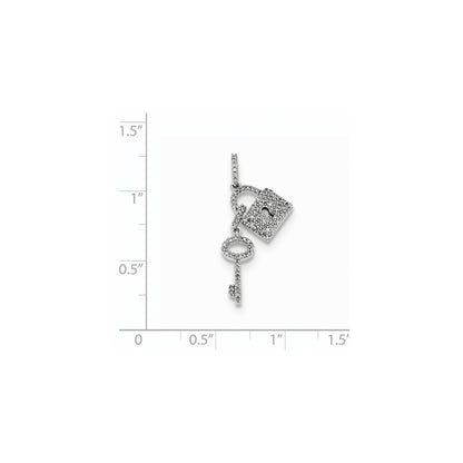 14k White Gold Real Diamond Lock and Key Pendant