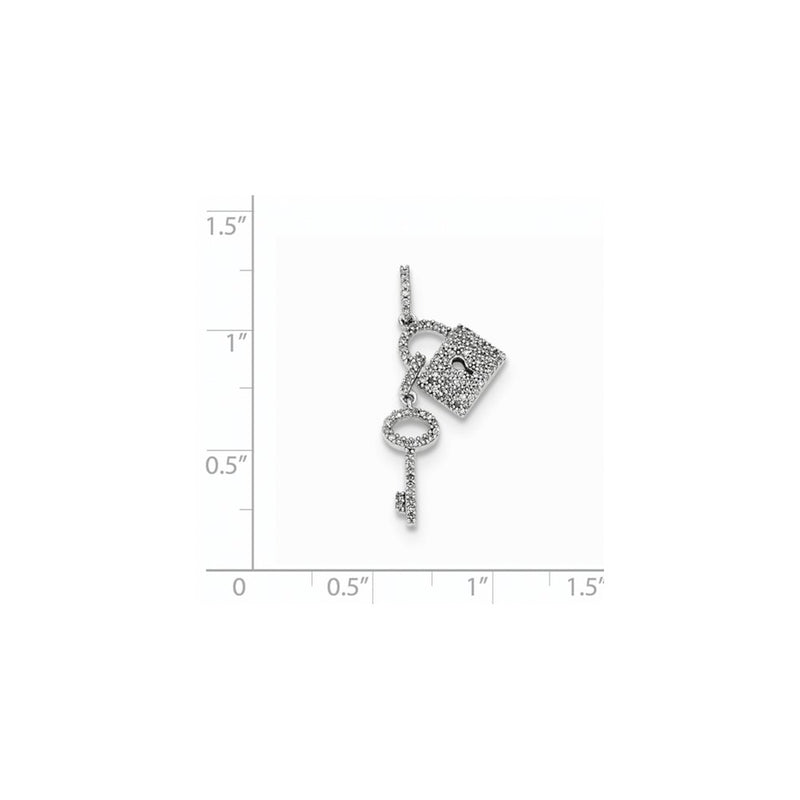 14k White Gold Real Diamond Lock and Key Pendant