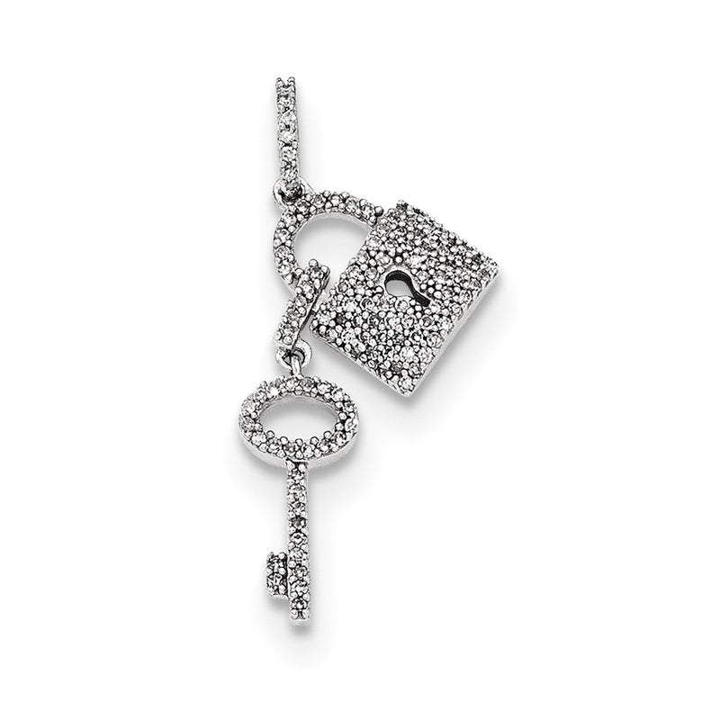 14k White Gold Real Diamond Lock and Key Pendant