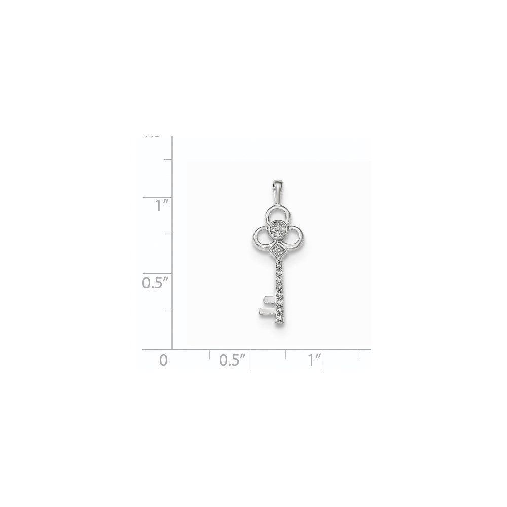14k White Gold Real Diamond Club Key Pendant