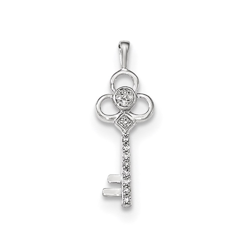 14k White Gold Real Diamond Club Key Pendant