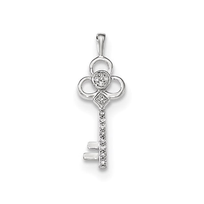 14k White Gold Real Diamond Club Key Pendant