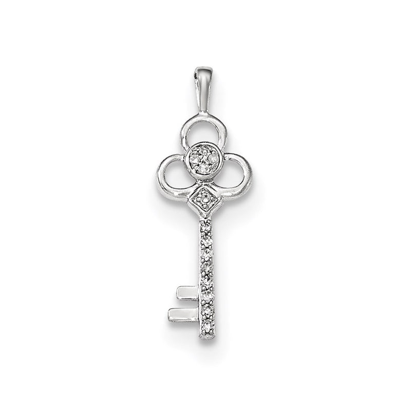 14k White Gold Real Diamond Club Key Pendant