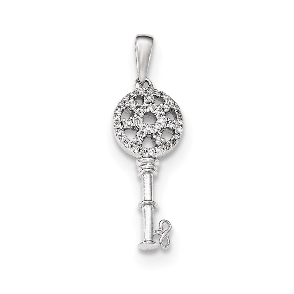 14K White Gold Polished Real Diamond Key Pendant