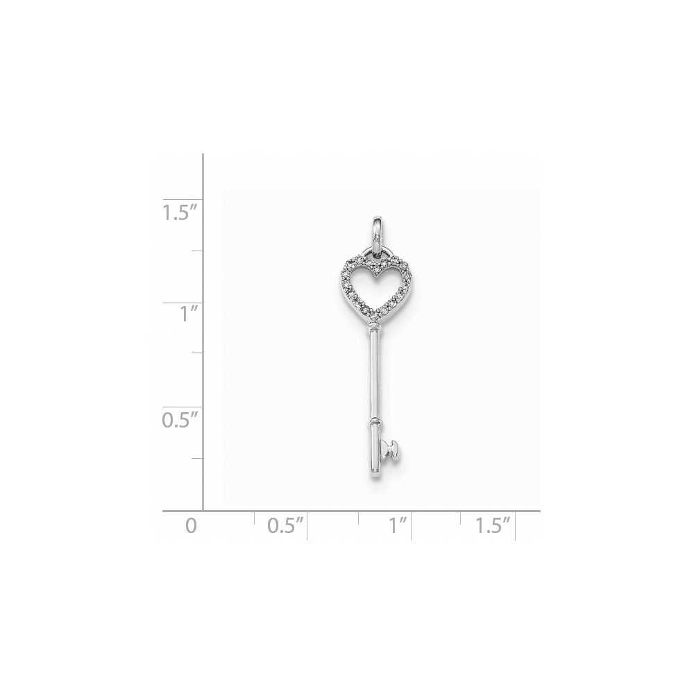 14k White Gold Real Diamond Heart Key Pendant