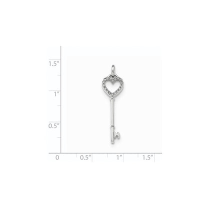 14k White Gold Real Diamond Heart Key Pendant