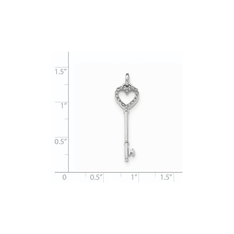 14k White Gold Real Diamond Heart Key Pendant