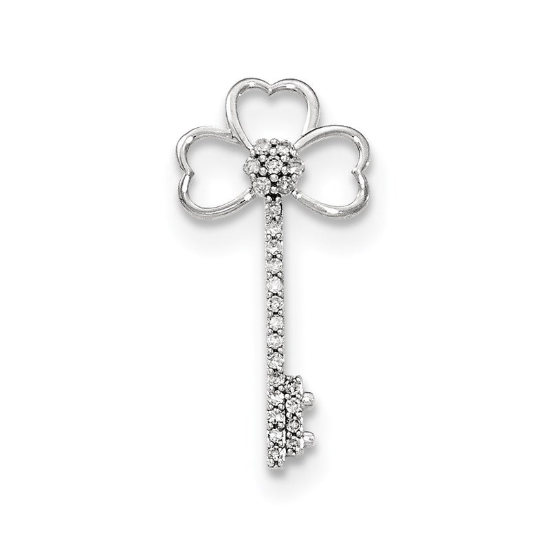 14k White Gold Real Diamond Clover Key Chain Slide