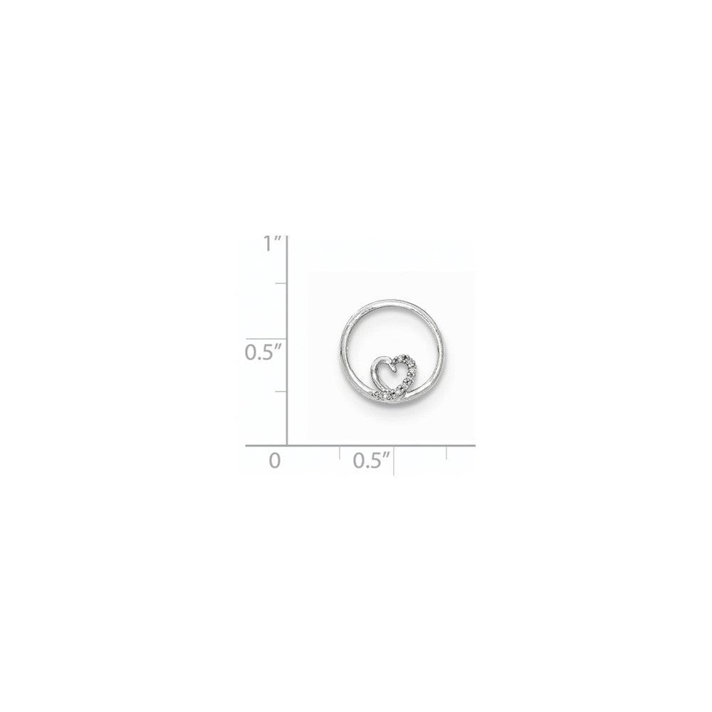 14k White Gold Real Diamond Heart inside Round Chain Slide